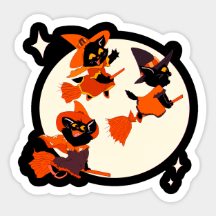 Halloween Kitten Witches Broomstick Ride Sticker